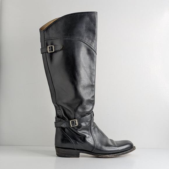 Frye Dorado Riding Boots 9 Black Tall Leather Harness Straps Classic Americana - Picture 9 of 16